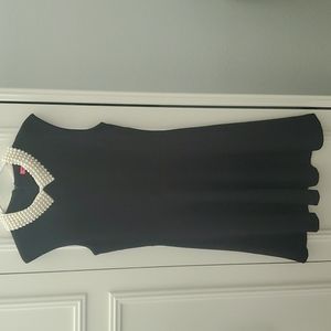 Black Betsey Johnson Dress with Pearl Collar
